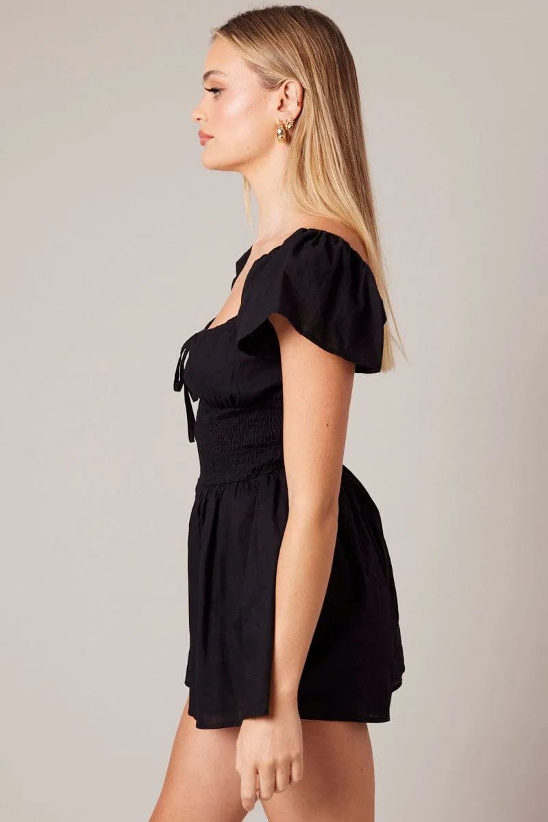Black Shirred Playsuit Short Sleeve sold by Ally Fashion product image thumbnail 4