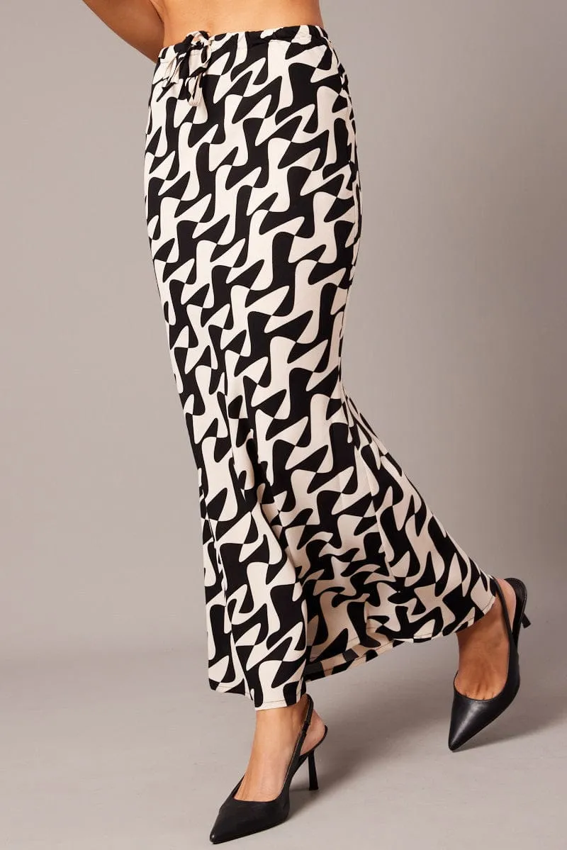 Black Geo Slip Skirt Maxi Drawstring Waist sold by Ally Fashion