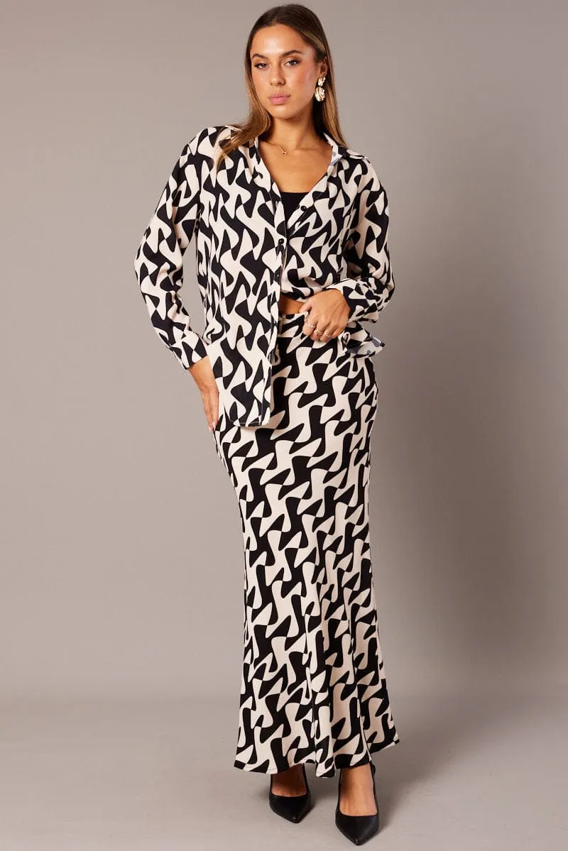 Black Geo Slip Skirt Maxi Drawstring Waist sold by Ally Fashion product image thumbnail 2