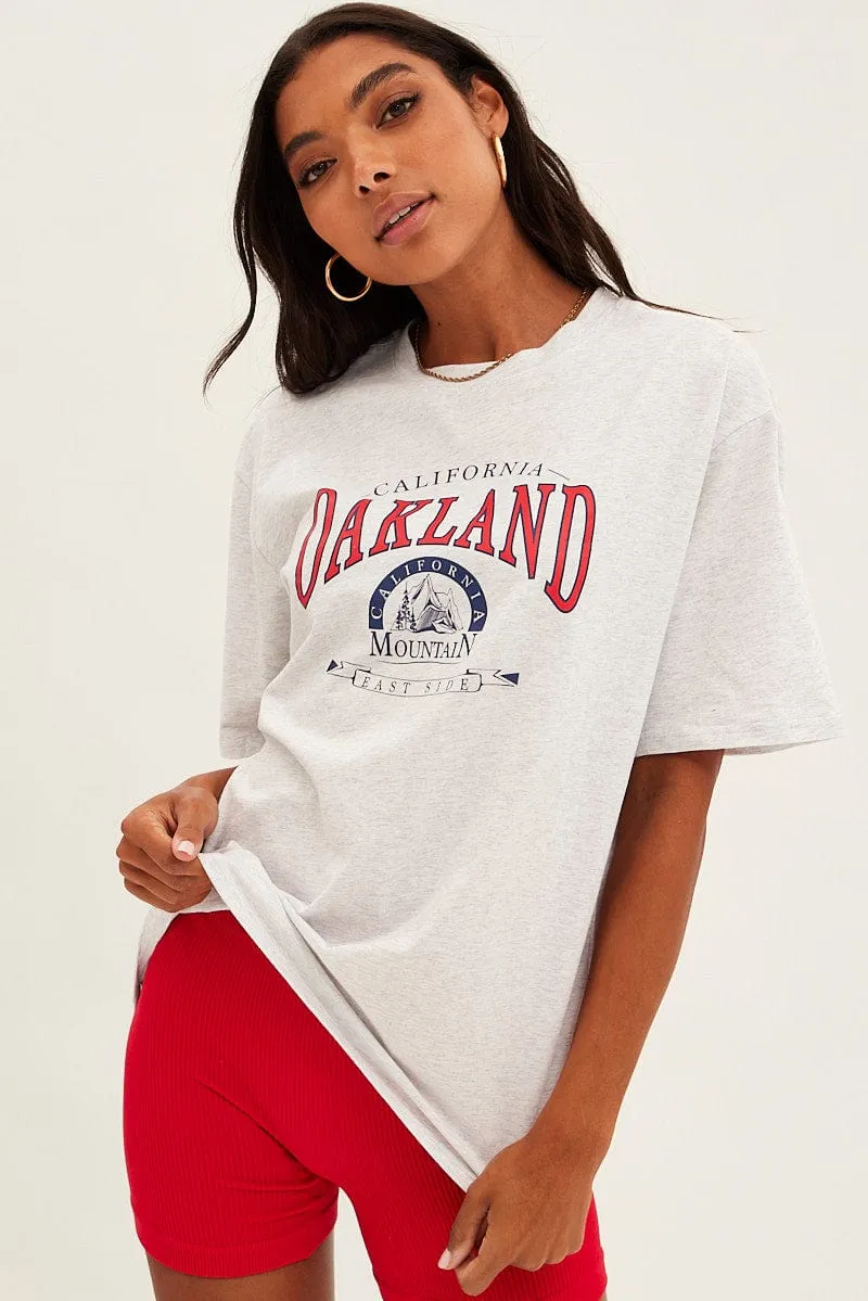 Grey Graphic T-Shirt Short Sleeve Crew Neck Oversized sold by Ally Fashion product image thumbnail 3