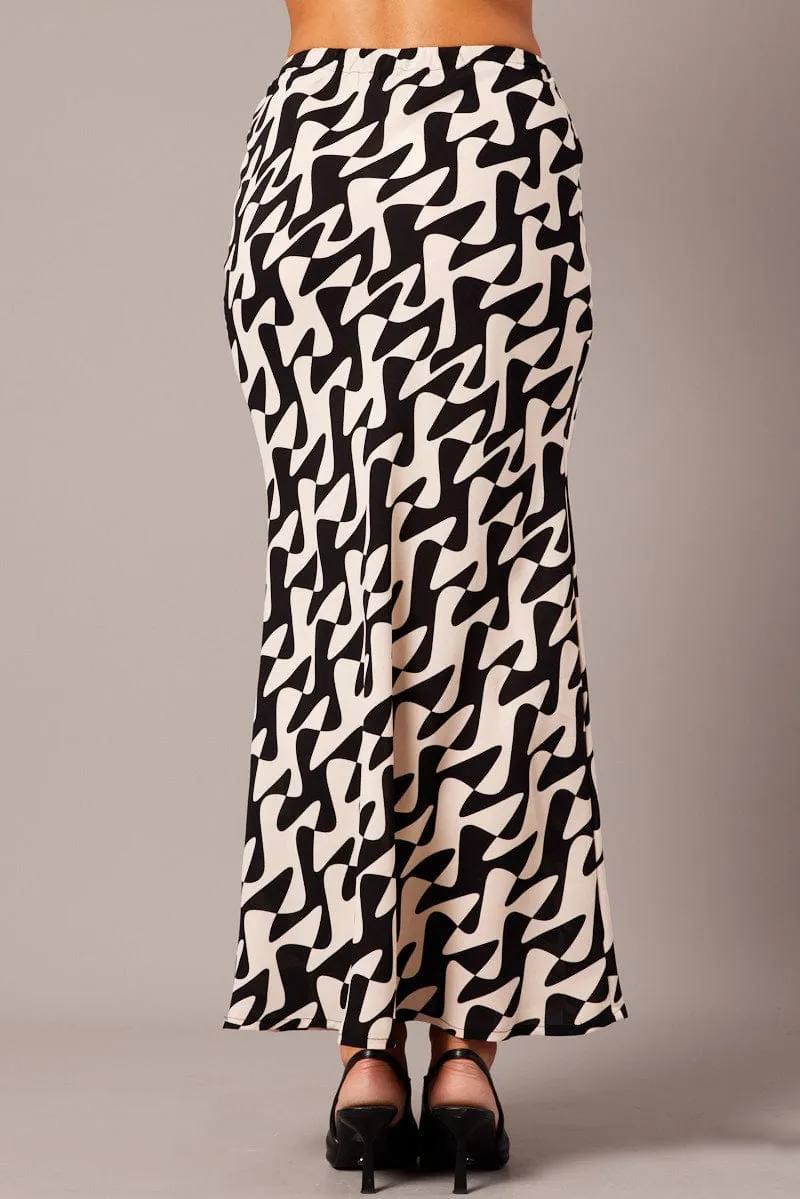 Black Geo Slip Skirt Maxi Drawstring Waist sold by Ally Fashion product image thumbnail 5