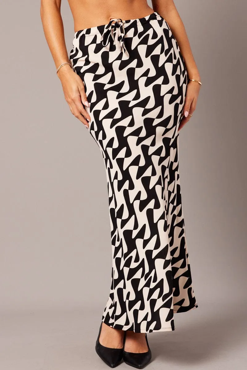 Black Geo Slip Skirt Maxi Drawstring Waist sold by Ally Fashion product image thumbnail 3