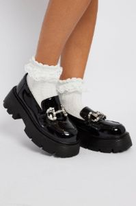Black Rhinestone Detail Chunky Sole Loafers sold by Ally Fashion