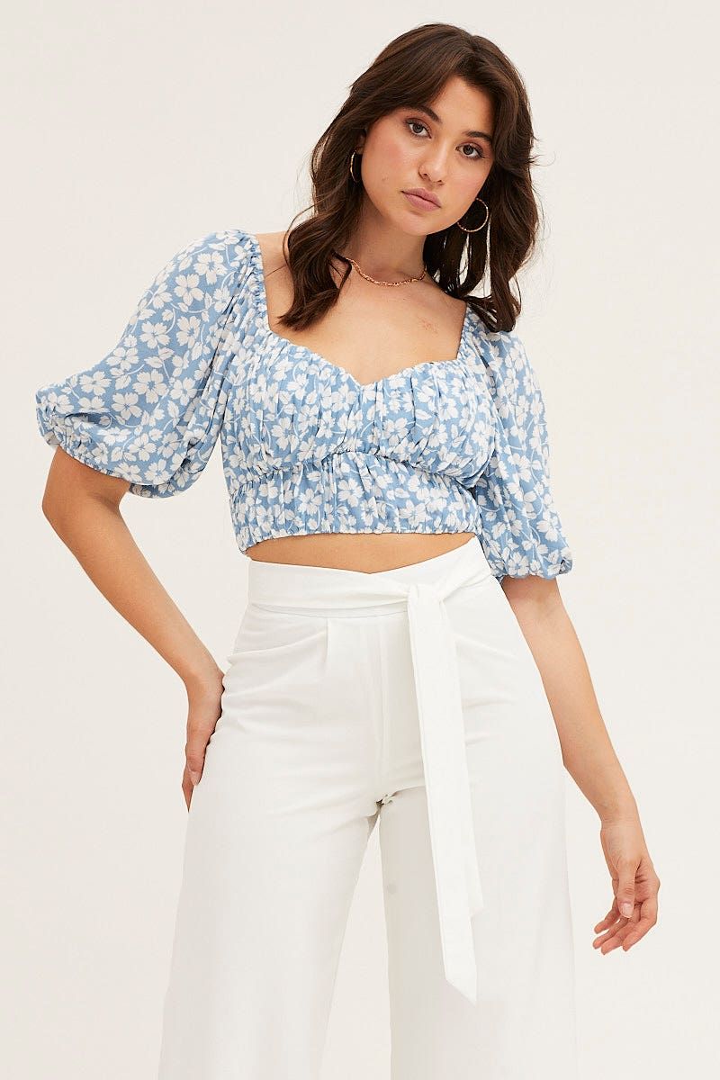 Print Crop Top Short Sleeve Sweetheart sold by Ally Fashion