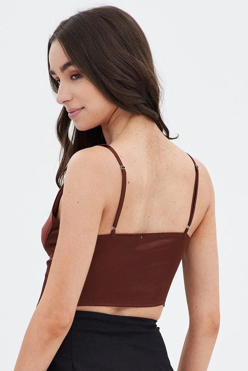 Brown Sleeveless Satin Cami Top sold by Ally Fashion product image thumbnail 5