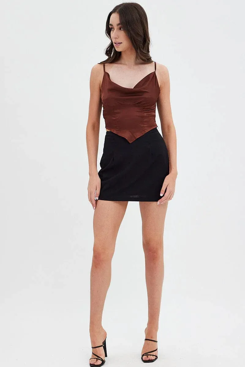 Brown Sleeveless Satin Cami Top sold by Ally Fashion product image thumbnail 2
