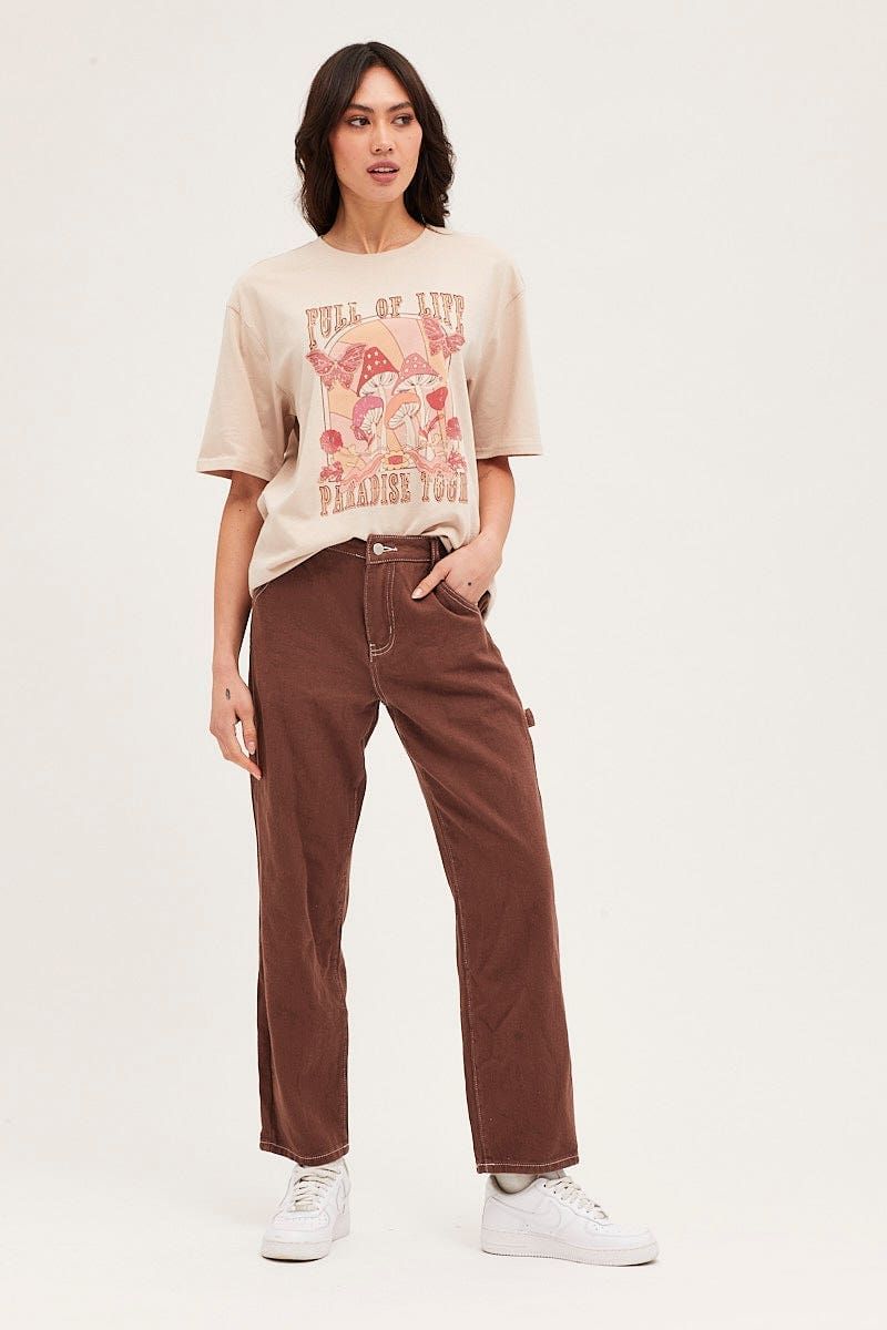 Beige Jersey Short Sleeve Graphic Tee sold by Ally Fashion product image thumbnail 2