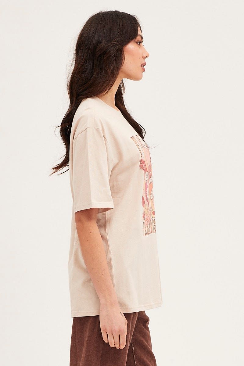 Beige Jersey Short Sleeve Graphic Tee sold by Ally Fashion product image thumbnail 4