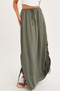 Green Maxi Skirt High Rise Side Ruched sold by Ally Fashion