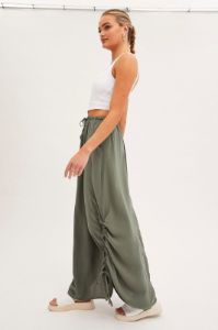 Green Maxi Skirt High Rise Side Ruched sold by Ally Fashion