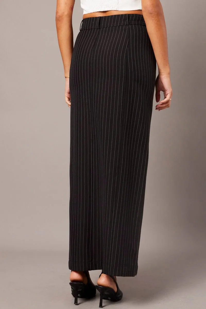 Black Stripe Midi Skirt Tailored High Waist sold by Ally Fashion product image thumbnail 5