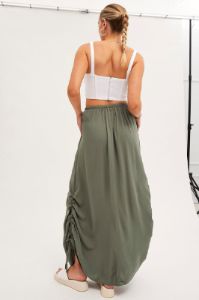 Green Maxi Skirt High Rise Side Ruched sold by Ally Fashion