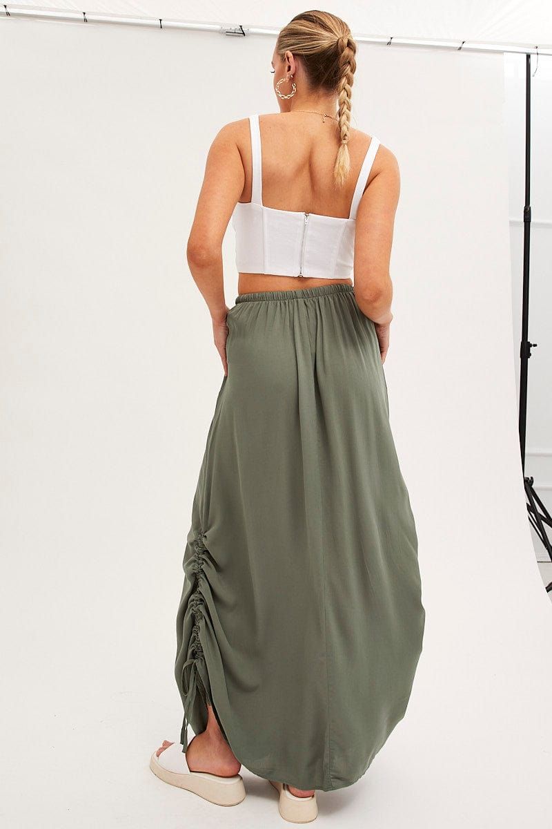 Green Maxi Skirt High Rise Side Ruched sold by Ally Fashion product image thumbnail 5