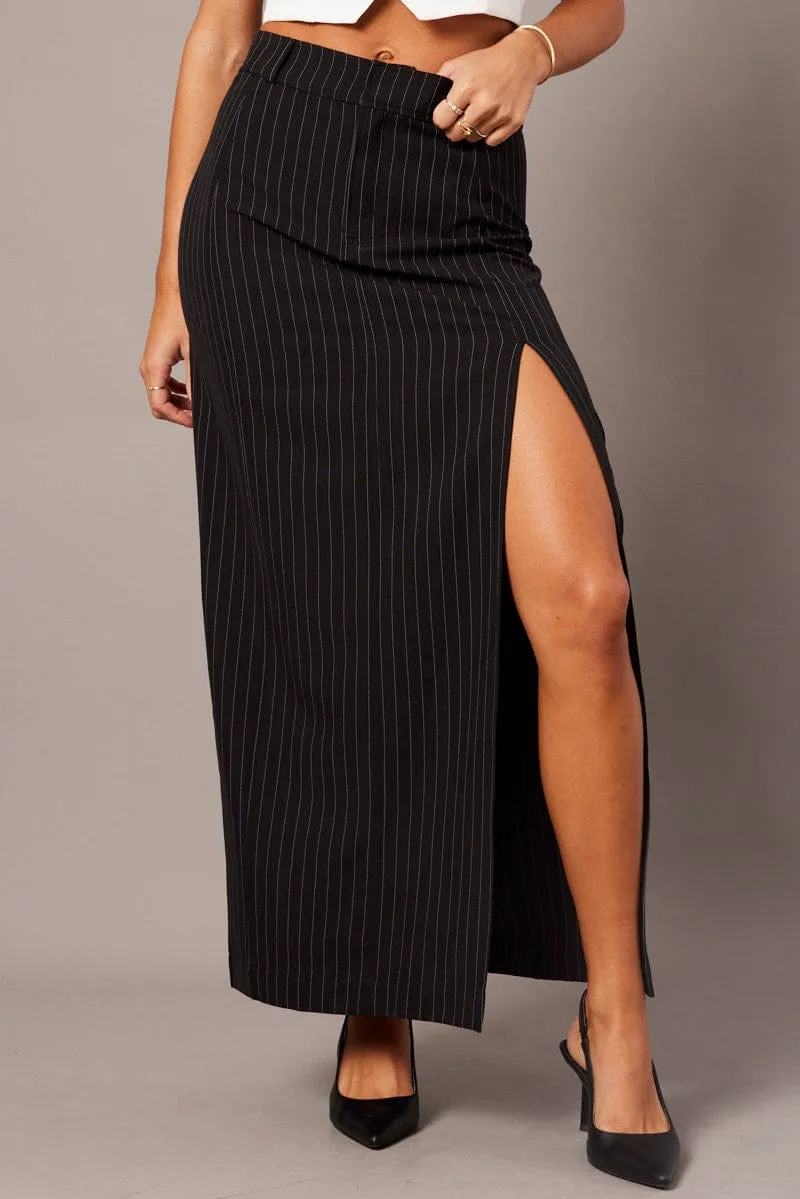 Black Stripe Midi Skirt Tailored High Waist sold by Ally Fashion product image thumbnail 3