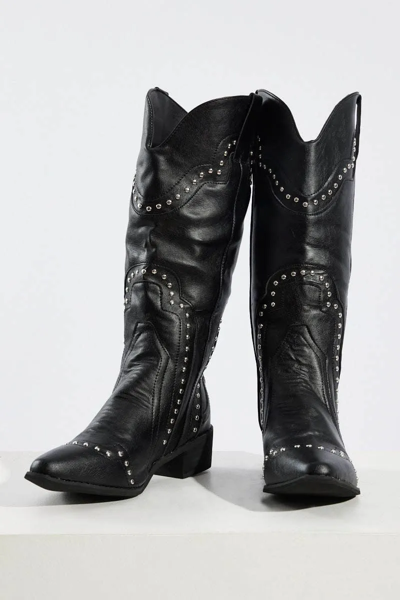 Black Studded Boots sold by Ally Fashion