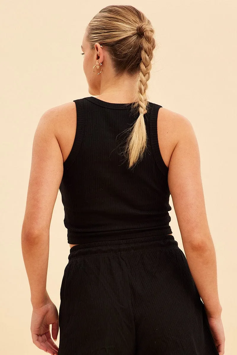 Black Prea Scoop Neck Crop Rib Sleeveless Tank sold by Ally Fashion product image thumbnail 5