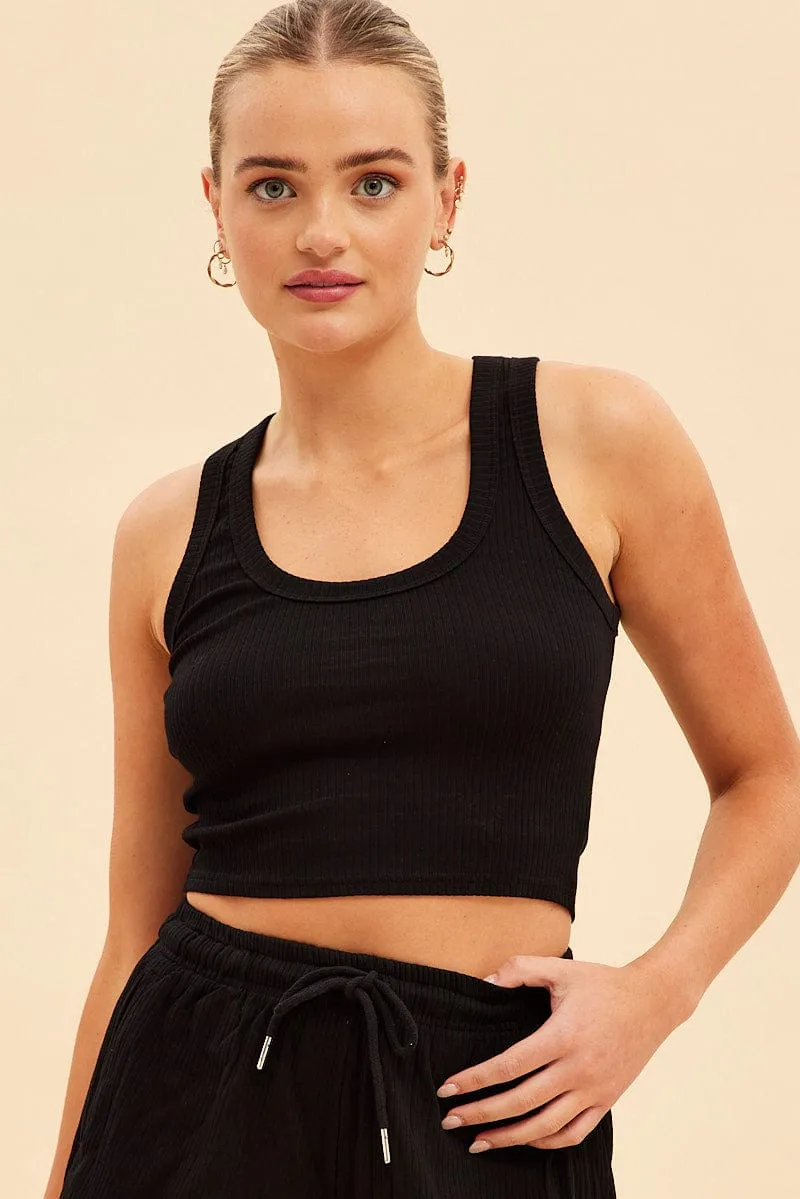 Black Prea Scoop Neck Crop Rib Sleeveless Tank sold by Ally Fashion product image thumbnail 3