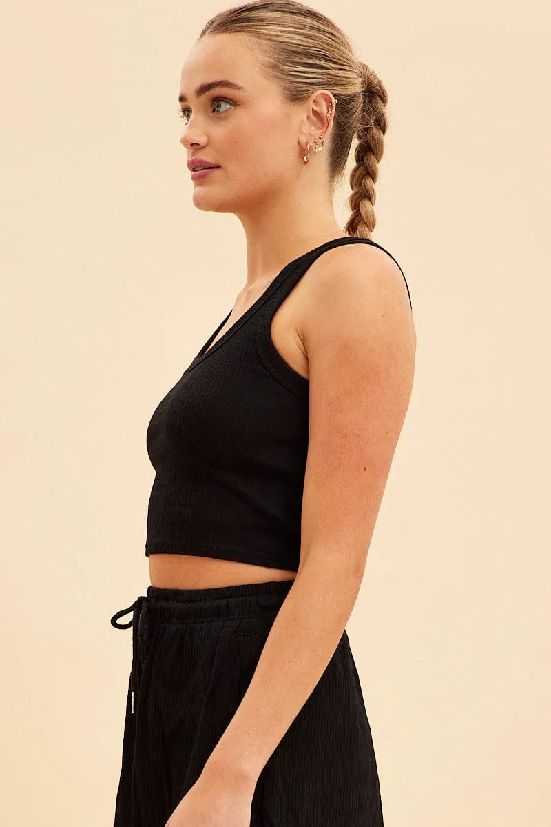 Black Prea Scoop Neck Crop Rib Sleeveless Tank sold by Ally Fashion product image thumbnail 4
