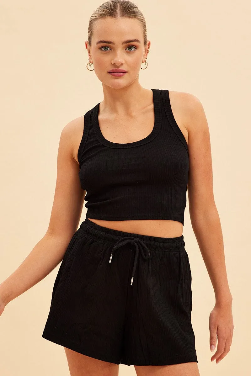 Black Prea Scoop Neck Crop Rib Sleeveless Tank sold by Ally Fashion
