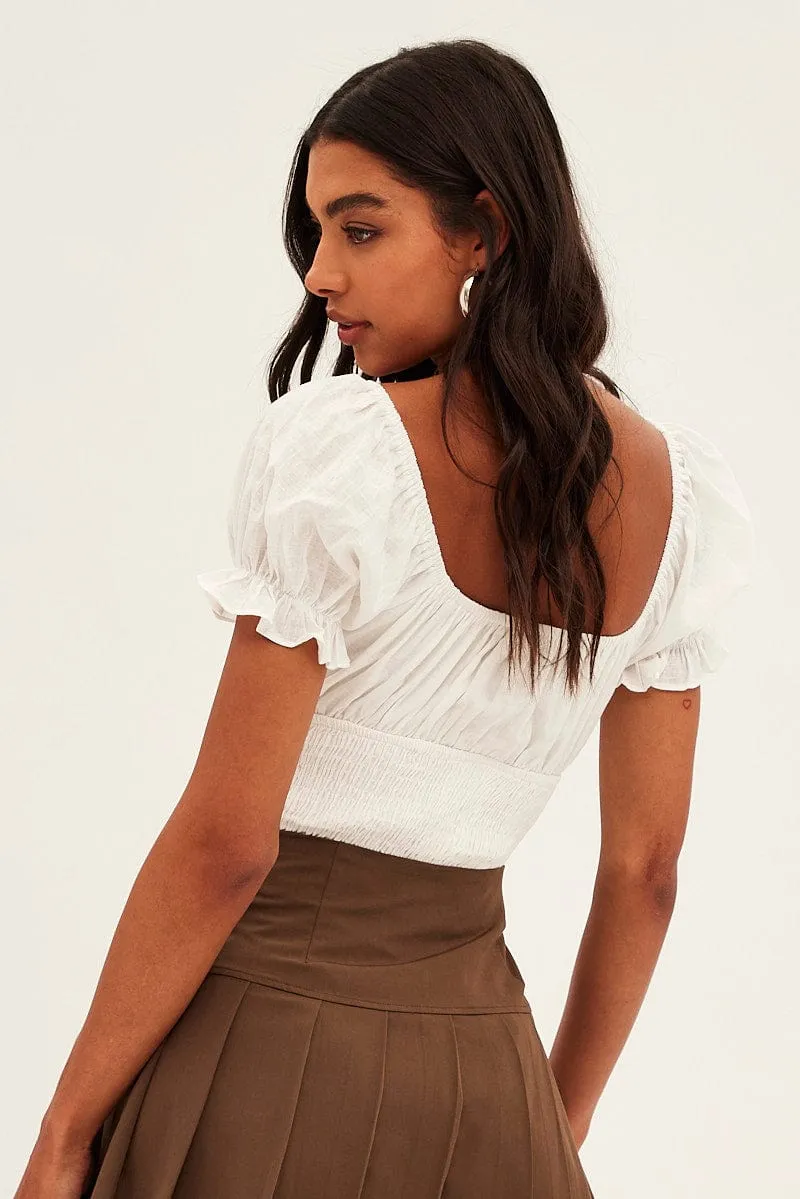 White Short Sleeve V-Neck Keyhole Shirred Bodysuit sold by Ally Fashion product image thumbnail 5