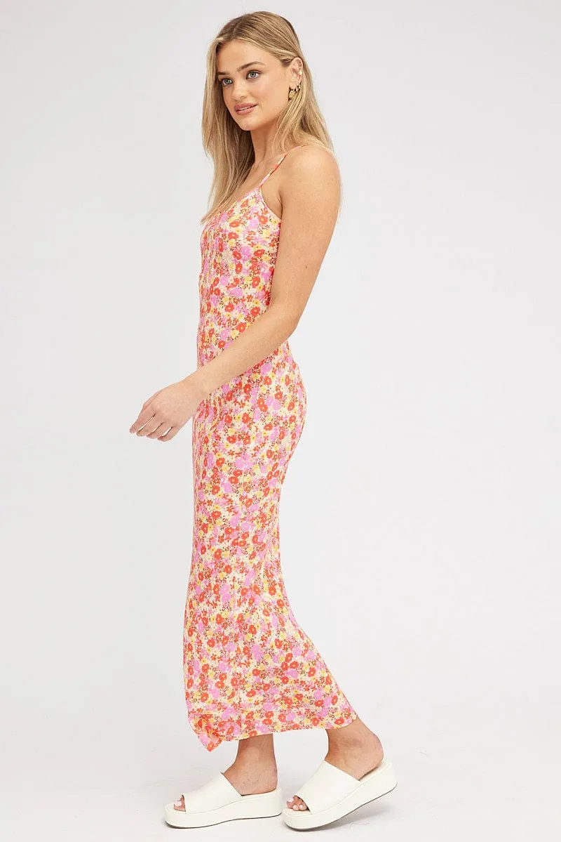 Red Floral Maxi Dress Bias Cut sold by Ally Fashion product image thumbnail 4