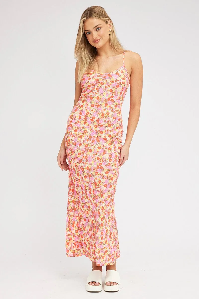 Red Floral Maxi Dress Bias Cut sold by Ally Fashion