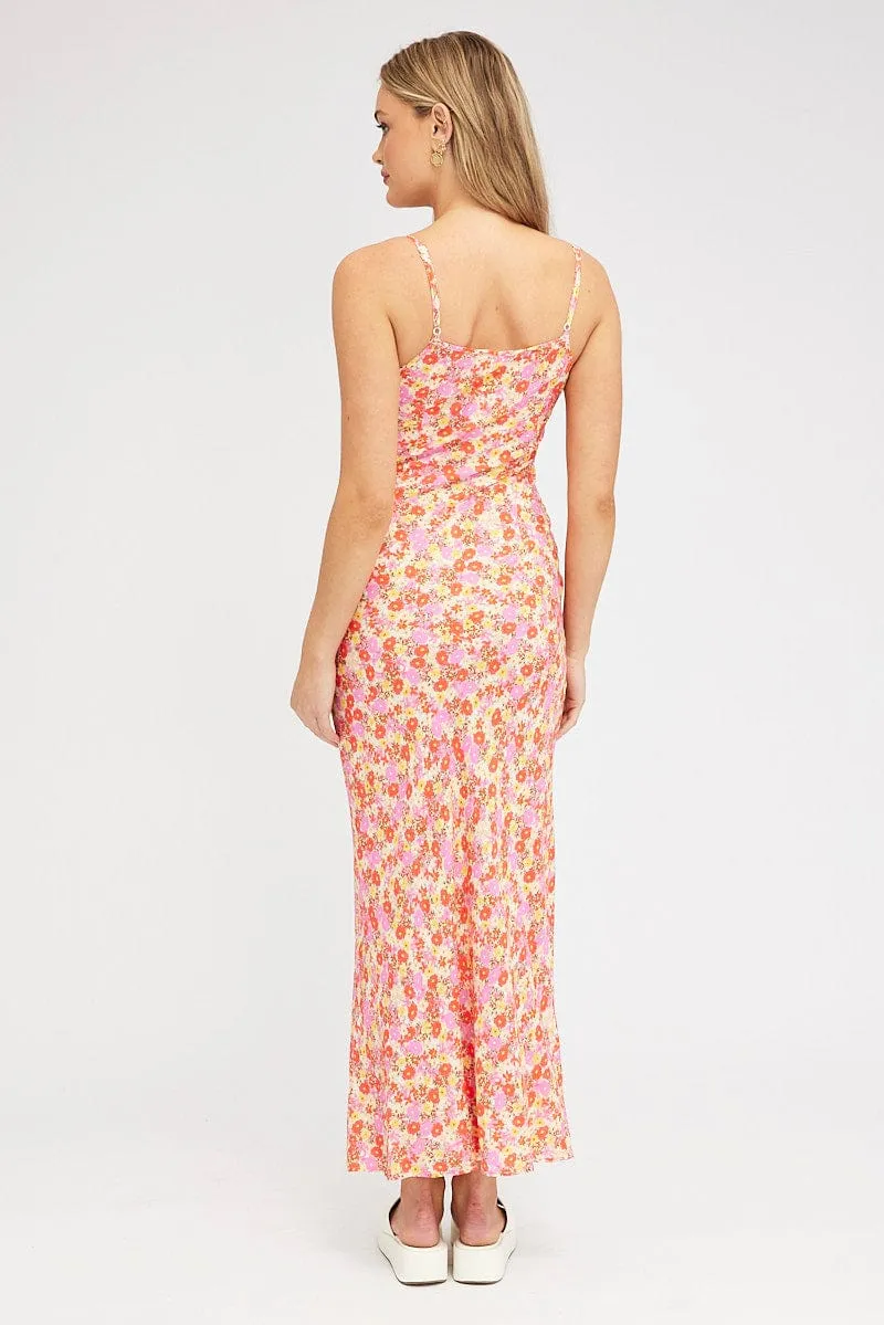 Red Floral Maxi Dress Bias Cut sold by Ally Fashion product image thumbnail 5