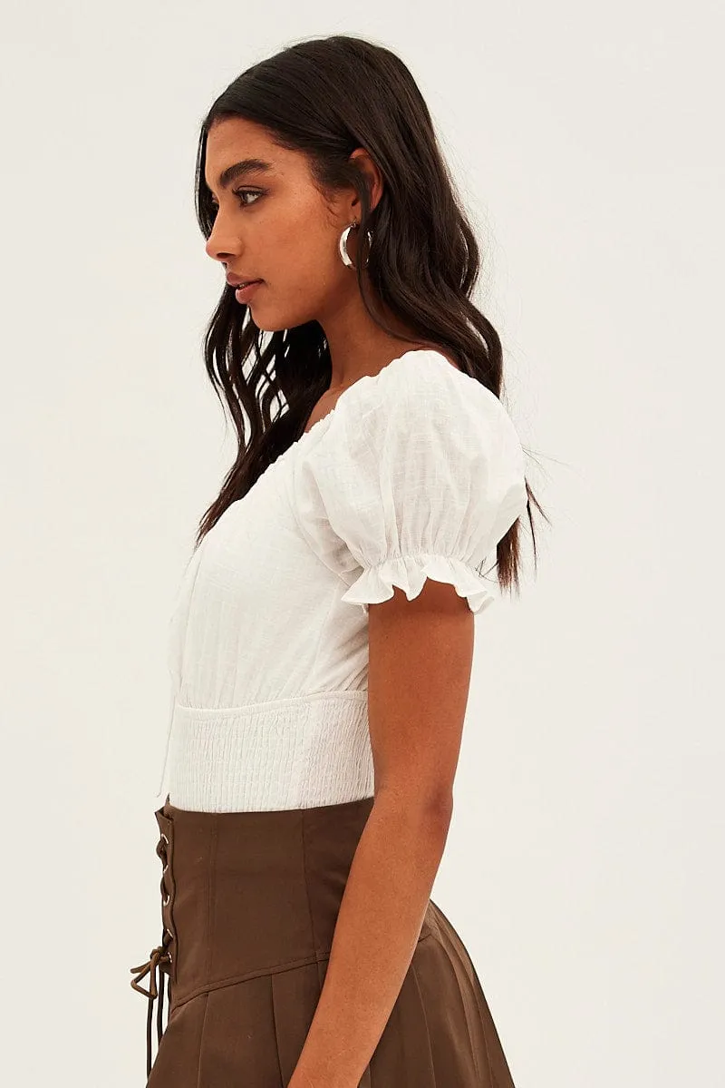 White Short Sleeve V-Neck Keyhole Shirred Bodysuit sold by Ally Fashion product image thumbnail 4