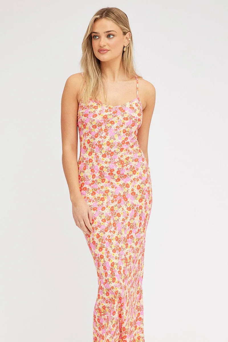 Red Floral Maxi Dress Bias Cut sold by Ally Fashion product image thumbnail 2