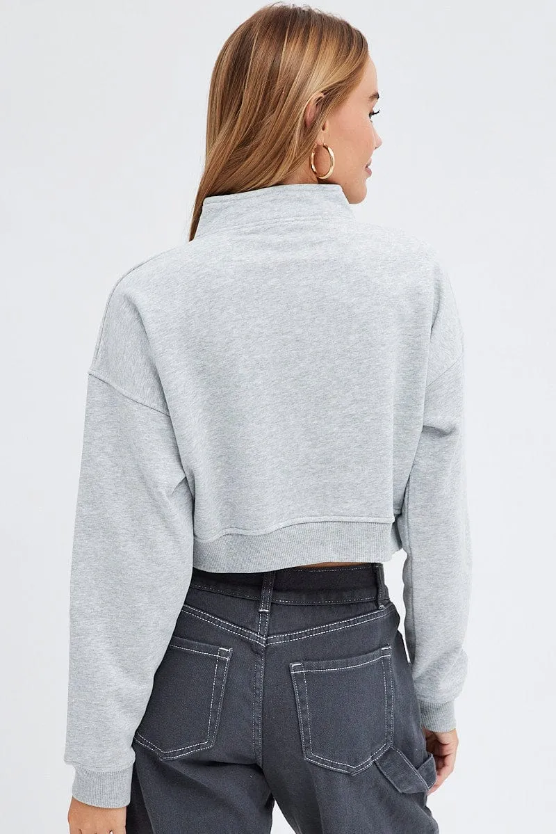 Grey Sweater Crop Half Zip Long Sleeve sold by Ally Fashion product image thumbnail 5