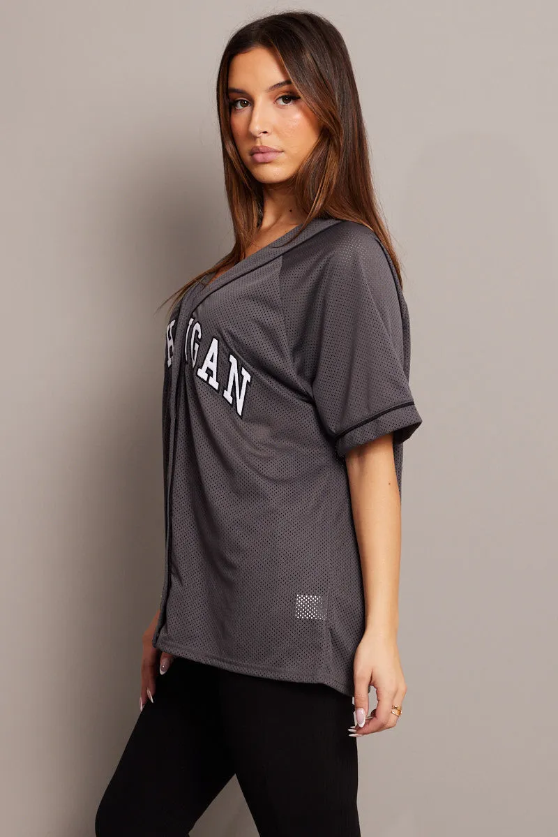 Grey Graphic Top Oversized Short Sleeve sold by Ally Fashion product image thumbnail 4