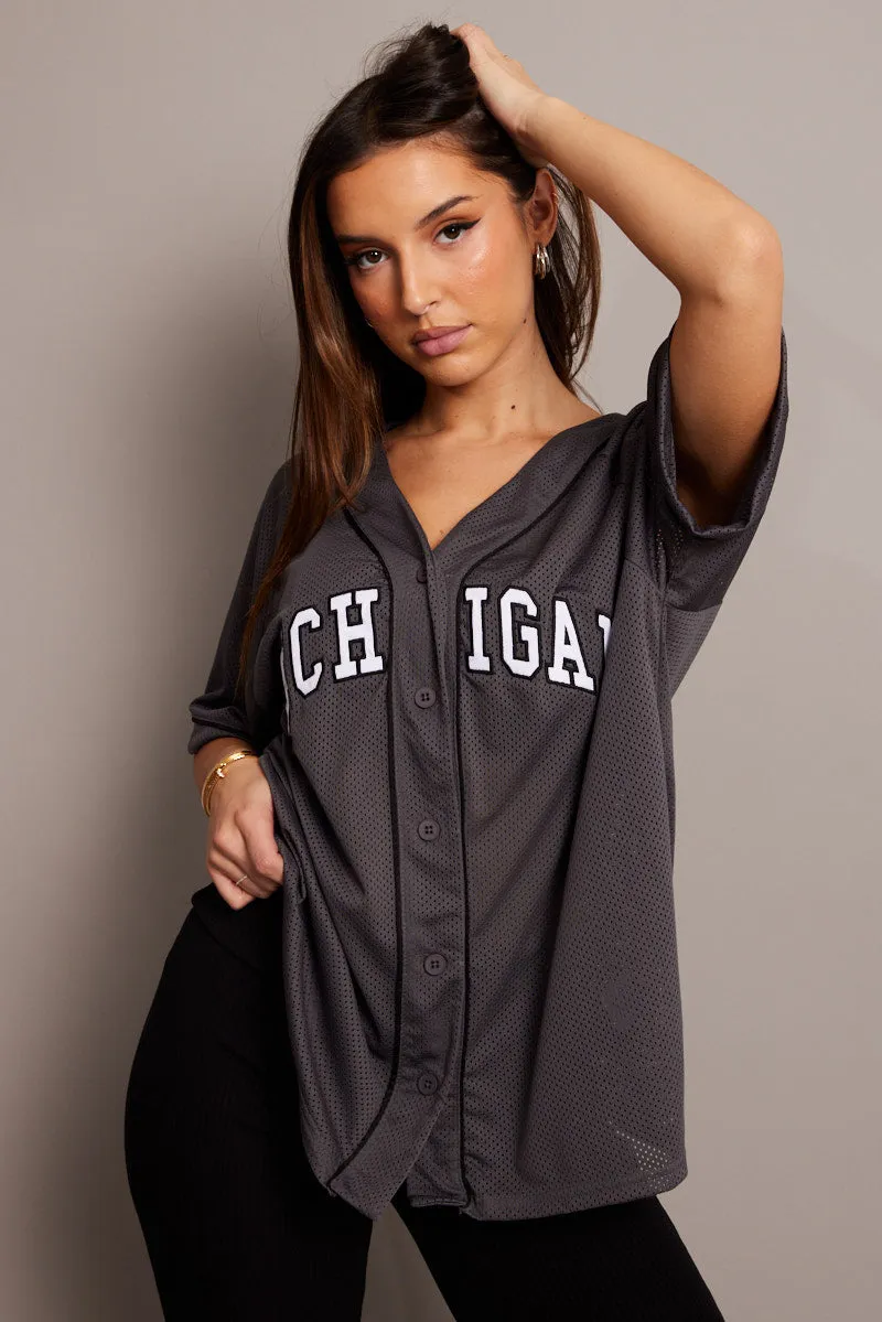 Grey Graphic Top Oversized Short Sleeve sold by Ally Fashion