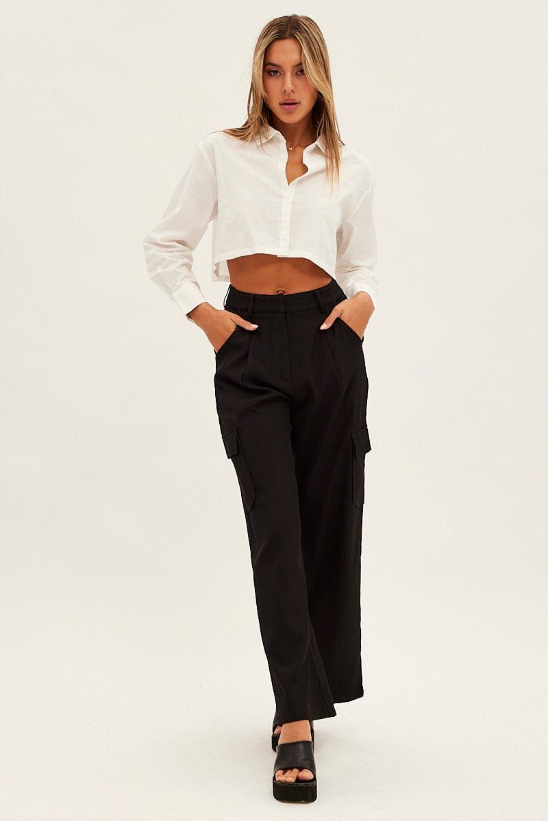 Black Wide Leg Pants High Rise Cargo Tailored sold by Ally Fashion product image thumbnail 4