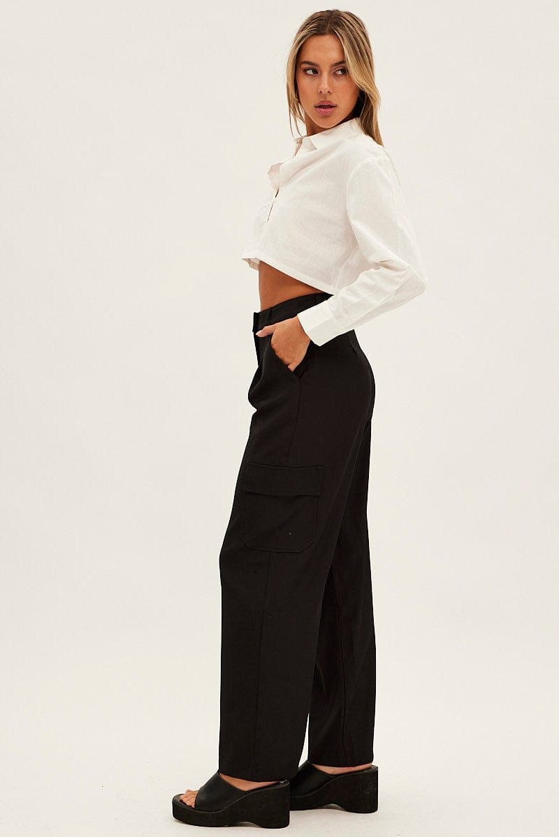 Black Wide Leg Pants High Rise Cargo Tailored sold by Ally Fashion product image thumbnail 5