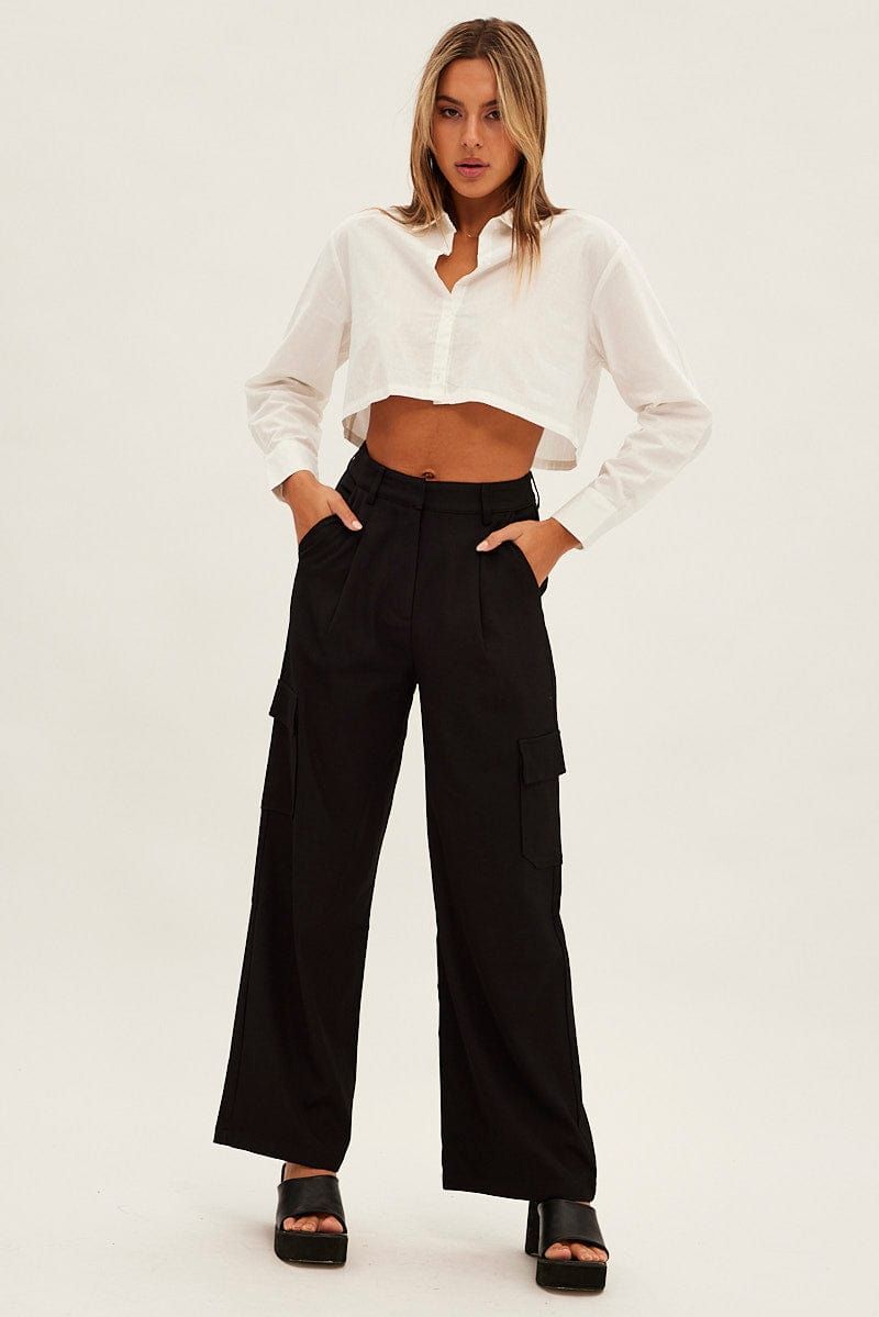 Black Wide Leg Pants High Rise Cargo Tailored sold by Ally Fashion product image thumbnail 2