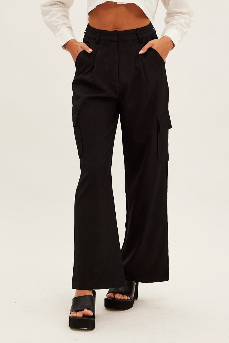 Black Wide Leg Pants High Rise Cargo Tailored sold by Ally Fashion product image thumbnail 3