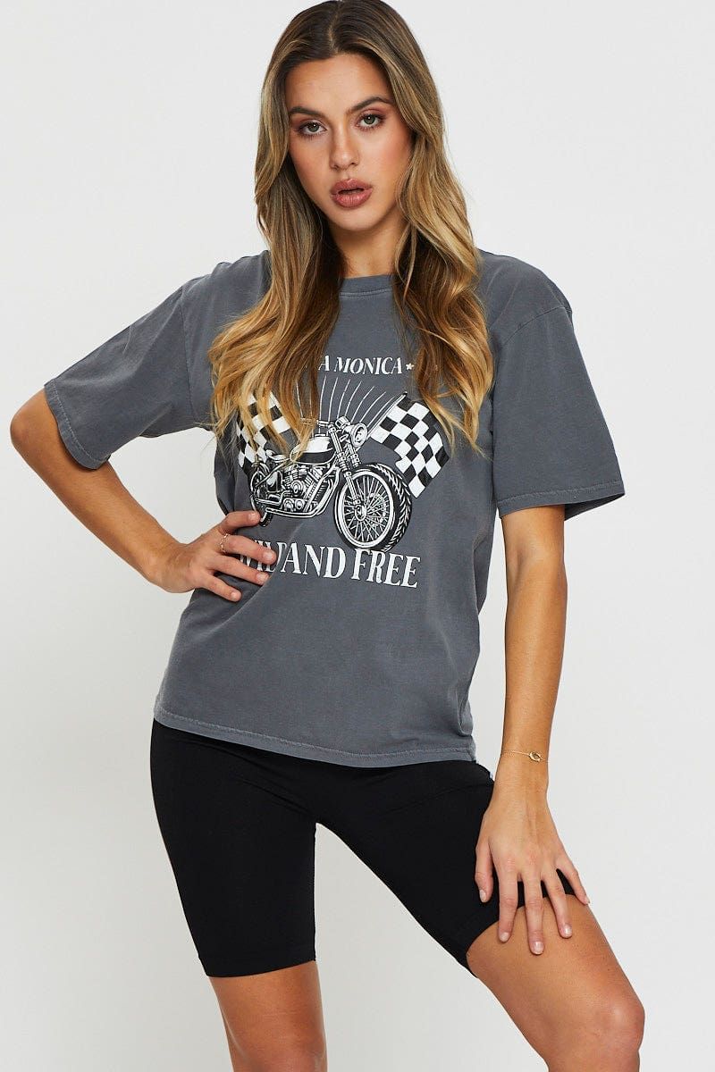 Grey Graphic T Shirt Short Sleeve sold by Ally Fashion