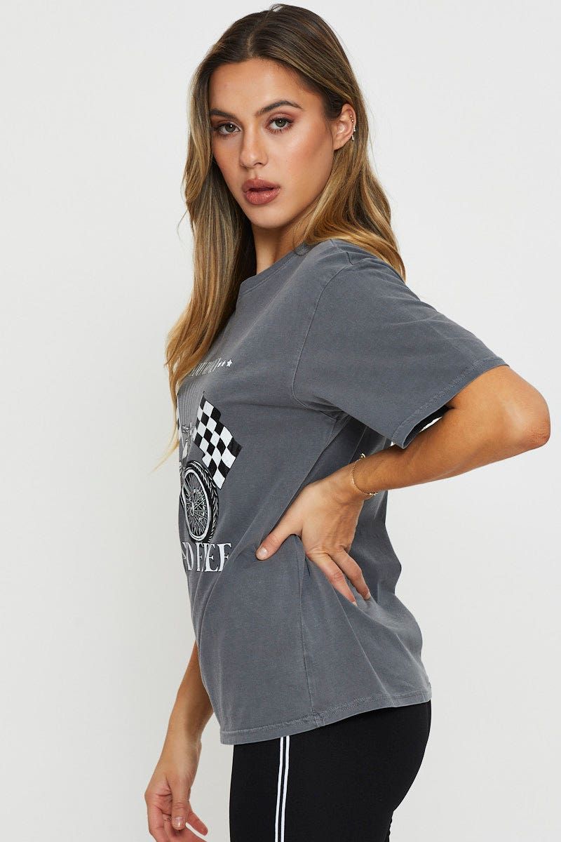 Grey Graphic T Shirt Short Sleeve sold by Ally Fashion product image thumbnail 4