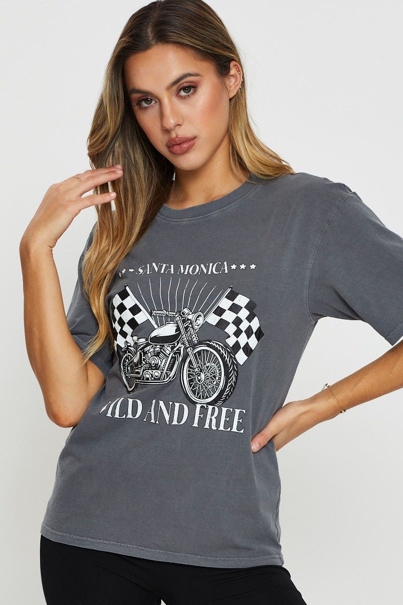 Grey Graphic T Shirt Short Sleeve sold by Ally Fashion product image thumbnail 3
