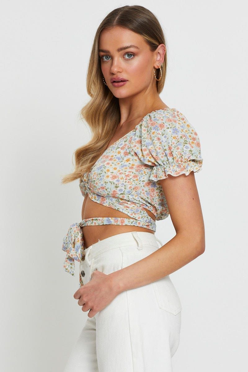 Print Crop Top Tie Up sold by Ally Fashion product image thumbnail 3