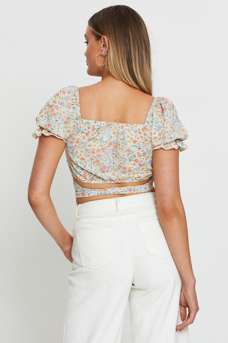 Print Crop Top Tie Up sold by Ally Fashion product image thumbnail 4
