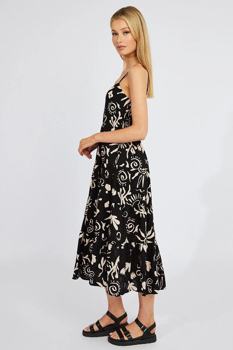 Black Abstract Maxi Dress Tiered Strappy sold by Ally Fashion product image thumbnail 4