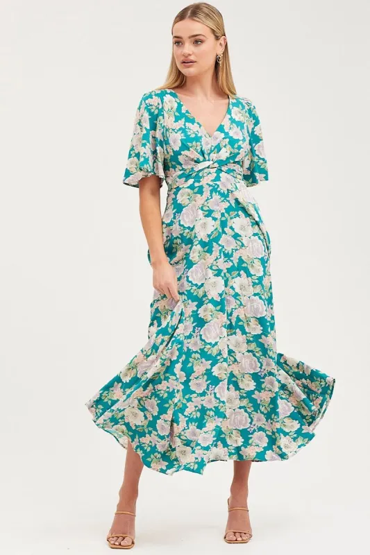 Print Dress Short Sleeve Maxi V Neck Polyester sold by Ally Fashion