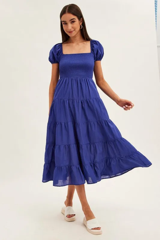 Blue Maxi Dress Short Sleeve Shirred sold by Ally Fashion