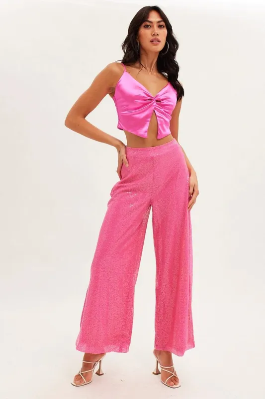 Pink Sequin Pant High Waist Wide Leg Party sold by Ally Fashion