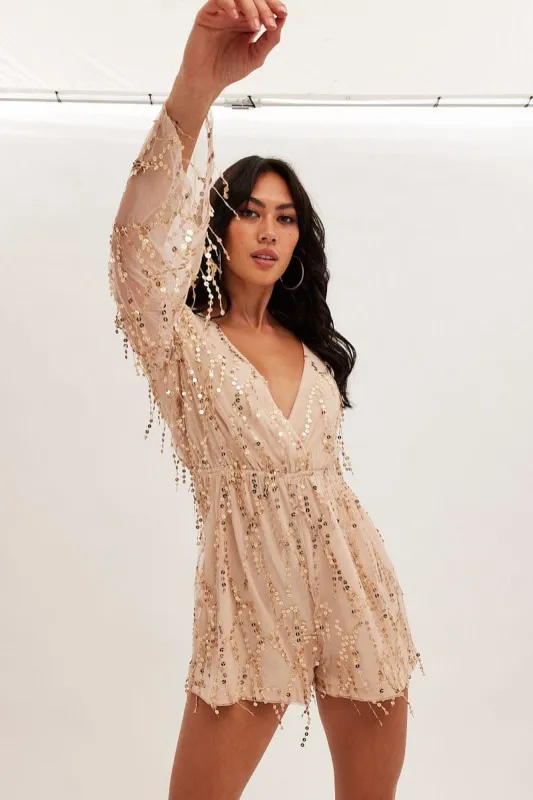 Metallic Sequin Playsuit Long Sleeve Party sold by Ally Fashion