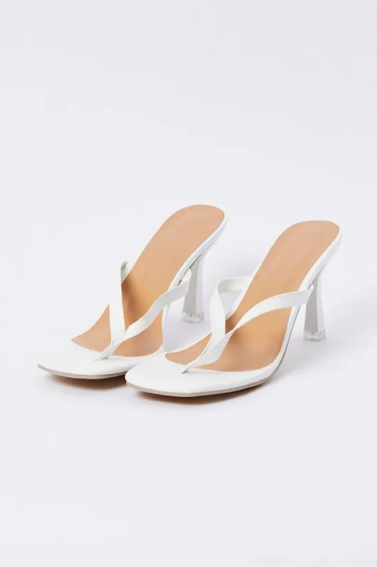 White Toe Post Stiletto Heeled Mule Sandals sold by Ally Fashion
