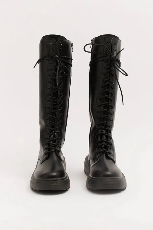 Black Lace Up Chunky Boots sold by Ally Fashion