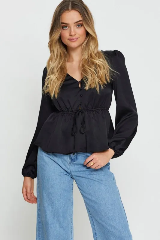Black Workwear Top Long Sleeve V-Neck sold by Ally Fashion