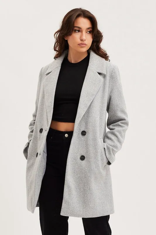 Grey Collared Coat Long Sleeve sold by Ally Fashion